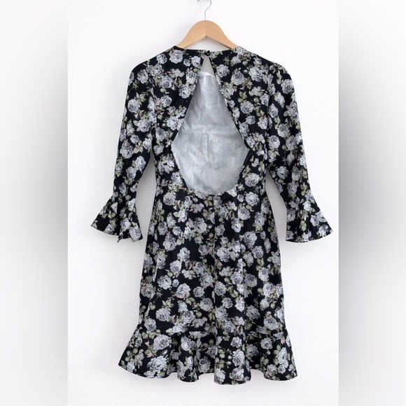 Nasty Gal Black & Lavender Floral 3/4 Sleeve Dress - Picture 2 of 5